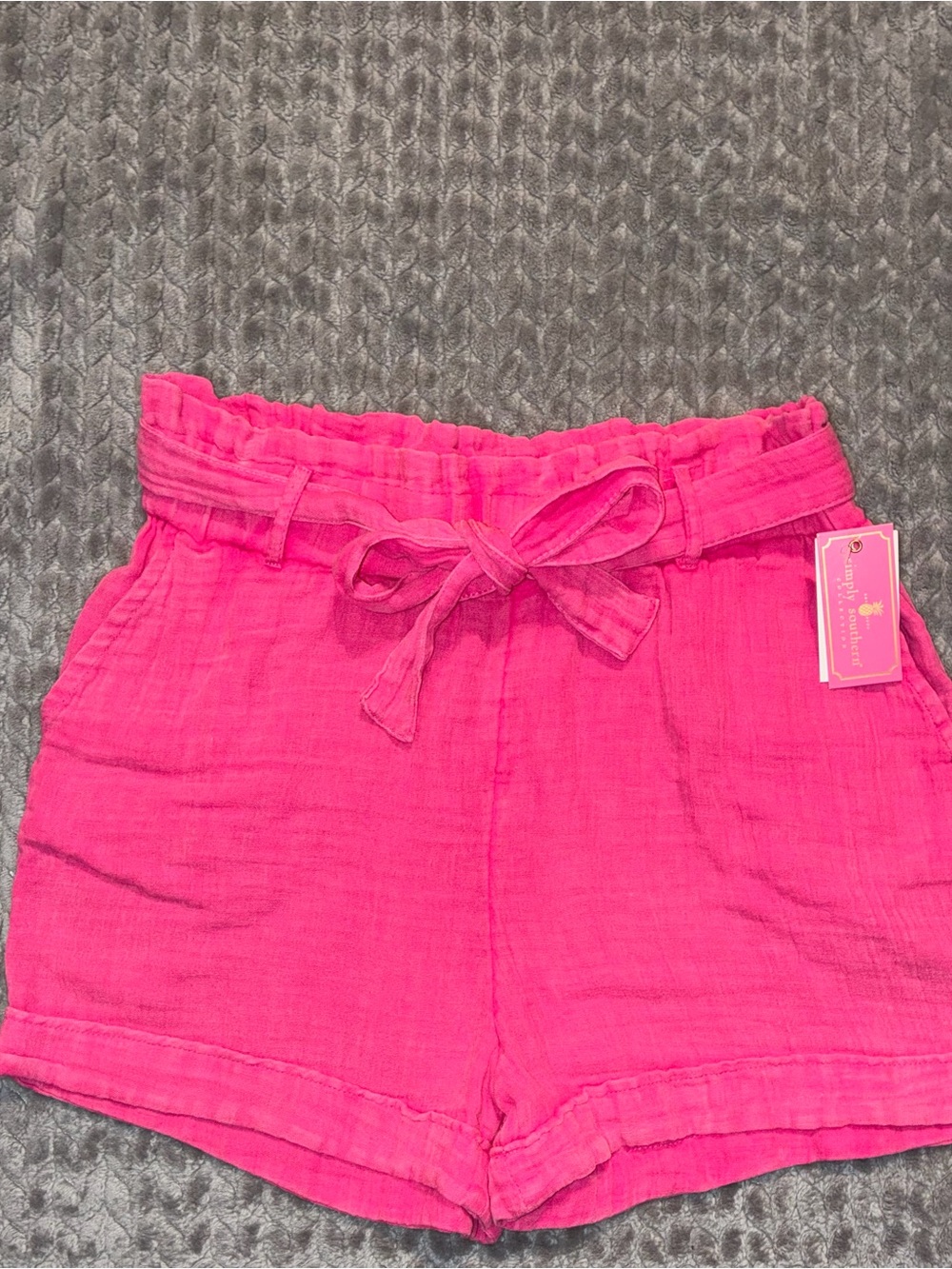 Simply Southern Hot Pink Paperbag Tie-Waist Shorts Women’s Size Small